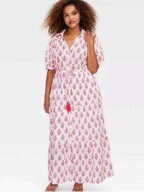Roller Rabbit x Target Women's Bouquet Short Sleeve Maxi Dress Pink NWT Size M